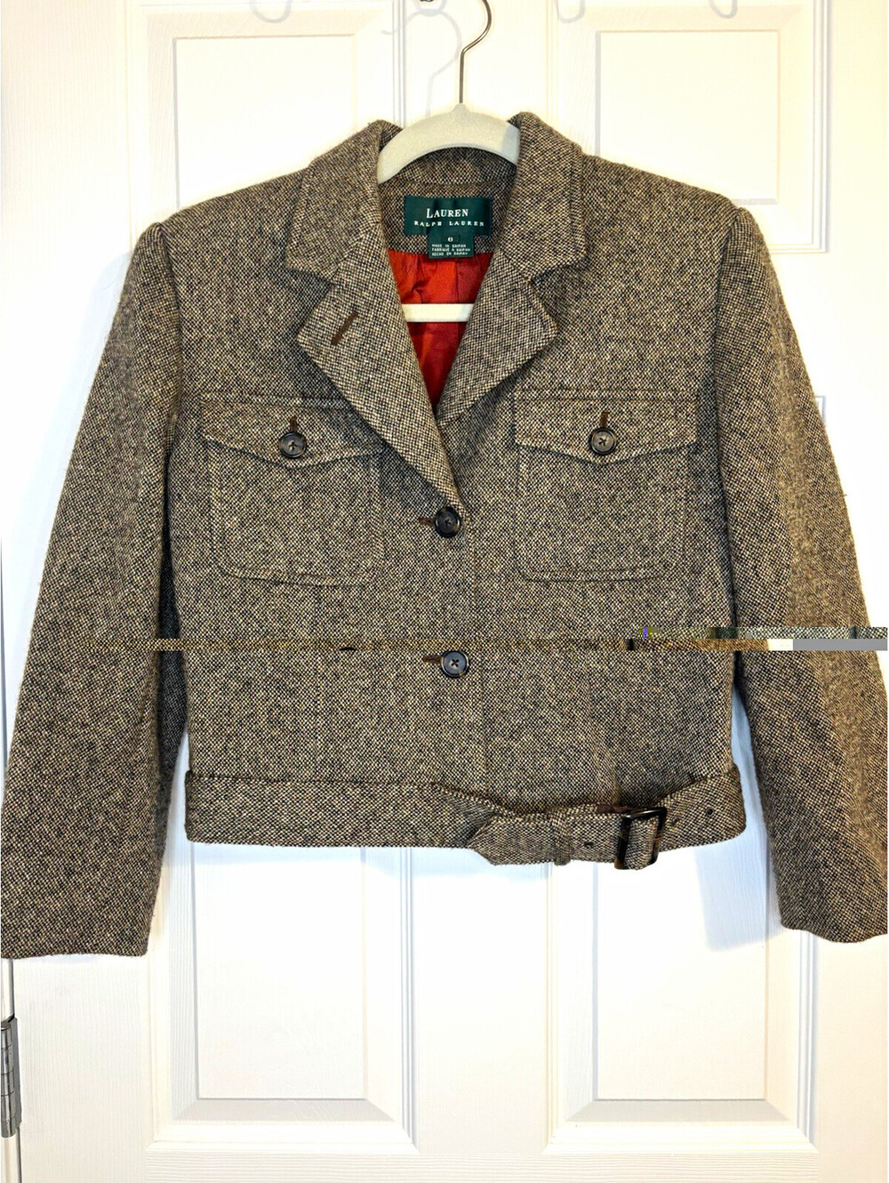 Vintage Ralph Lauren Lambswool Belted Tweed Jacket size 6